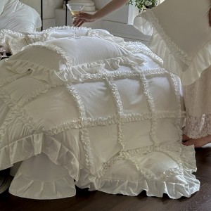 French Style Skin-friendly Lace Edge Duvet Cover White Bed Sheets Cotton Bedding Set