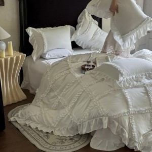 French Style Skin-friendly Lace Edge Duvet Cover White Bed Sheets Cotton Bedding Set