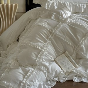 French Style Skin-friendly Lace Edge Duvet Cover White Bed Sheets Cotton Bedding Set