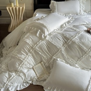 French Style Skin-friendly Lace Edge Duvet Cover White Bed Sheets Cotton Bedding Set