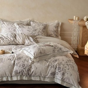Cotton Sanding Printing Comforter Quilt Cover Bed Sheet Floral Printing Bedding Set
