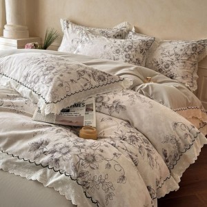 Cotton Sanding Printing Comforter Quilt Cover Bed Sheet Floral Printing Bedding Set