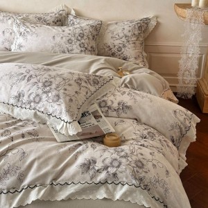 Cotton Sanding Printing Comforter Quilt Cover Bed Sheet Floral Printing Bedding Set