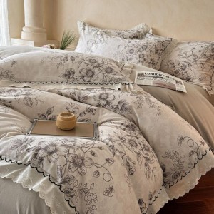 Cotton Sanding Printing Comforter Quilt Cover Bed Sheet Floral Printing Bedding Set