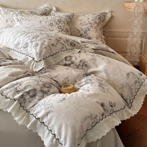 Cotton Sanding Printing Comforter Quilt Cover Bed Sheet Floral Printing Bedding Set