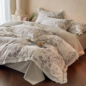 Cotton Sanding Printing Comforter Quilt Cover Bed Sheet Floral Printing Bedding Set