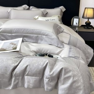 A Class Stain Jacquard Long Staple Cotton Duvet Cover 4PCS Home Textile Light Gray Bed Sheets Bedding Set