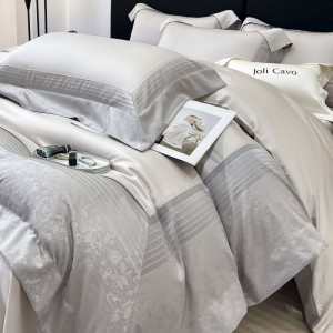 A Class Stain Jacquard Long Staple Cotton Duvet Cover 4PCS Home Textile Light Gray Bed Sheets Bedding Set