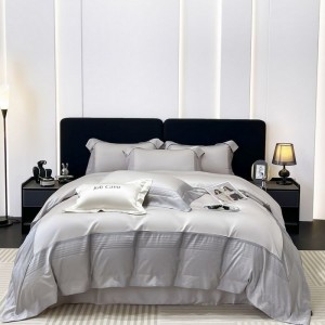 A Class Stain Jacquard Long Staple Cotton Duvet Cover 4PCS Home Textile Light Gray Bed Sheets Bedding Set