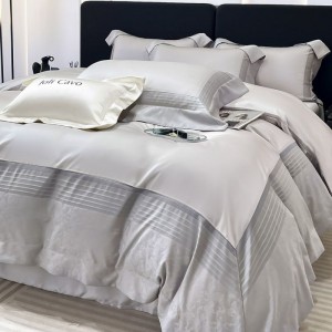 A Class Stain Jacquard Long Staple Cotton Duvet Cover 4PCS Home Textile Light Gray Bed Sheets Bedding Set