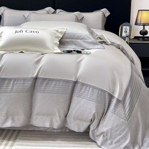 A Class Stain Jacquard Long Staple Cotton Duvet Cover 4PCS Home Textile Light Gray Bed Sheets Bedding Set