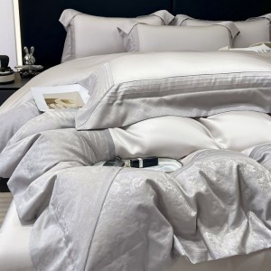 A Class Stain Jacquard Long Staple Cotton Duvet Cover 4PCS Home Textile Light Gray Bed Sheets Bedding Set