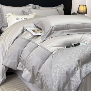 A Class Stain Jacquard Long Staple Cotton Duvet Cover 4PCS Home Textile Light Gray Bed Sheets Bedding Set