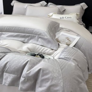 A Class Stain Jacquard Long Staple Cotton Duvet Cover 4PCS Home Textile Light Gray Bed Sheets Bedding Set