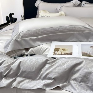 A Class Stain Jacquard Long Staple Cotton Duvet Cover 4PCS Home Textile Light Gray Bed Sheets Bedding Set