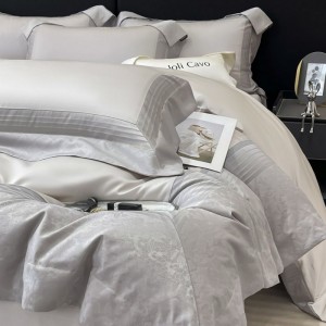 A Class Stain Jacquard Long Staple Cotton Duvet Cover 4PCS Home Textile Light Gray Bed Sheets Bedding Set
