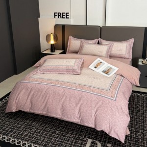 Thickened Cotton Digital Printing Duvet Quilt Cover Pink Bed Sheets 4PCS Bedding Set
