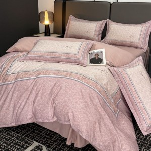 Thickened Cotton Digital Printing Duvet Quilt Cover Pink Bed Sheets 4PCS Bedding Set