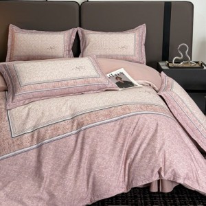 Thickened Cotton Digital Printing Duvet Quilt Cover Pink Bed Sheets 4PCS Bedding Set