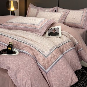 Thickened Cotton Digital Printing Duvet Quilt Cover Pink Bed Sheets 4PCS Bedding Set
