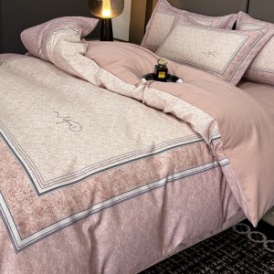 Thickened Cotton Digital Printing Duvet Quilt Cover Pink Bed Sheets 4PCS Bedding Set
