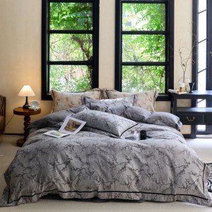 Cotton Linen Purple Floral Duvet Quilt Cover Bed Sheets Four Piece Bedding Set