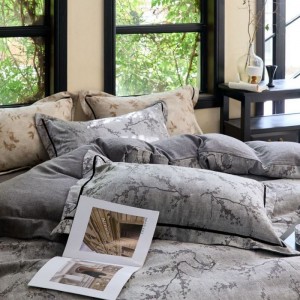 Cotton Linen Purple Floral Duvet Quilt Cover Bed Sheets Four Piece Bedding Set