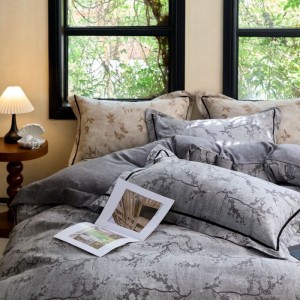 Cotton Linen Purple Floral Duvet Quilt Cover Bed Sheets Four Piece Bedding Set