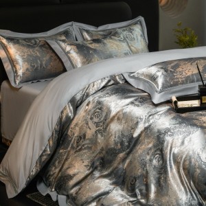 High End Stain Jacquard Duvet Cover Bed Sheets Long Staple Cotton Silver Bedding Set