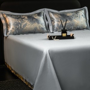 High End Stain Jacquard Duvet Cover Bed Sheets Long Staple Cotton Silver Bedding Set