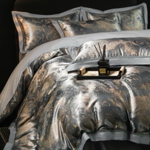 High End Stain Jacquard Duvet Cover Bed Sheets Long Staple Cotton Silver Bedding Set