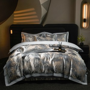 High End Stain Jacquard Duvet Cover Bed Sheets Long Staple Cotton Silver Bedding Set