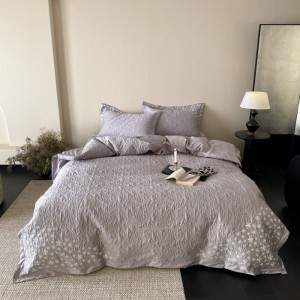 100S Pure Cotton Embroidery Quilt Cover Quilted Bed Cover Queen King Bedspread Purple Bedding Set