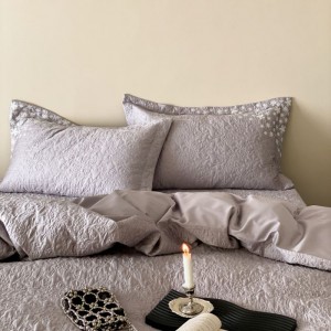 100S Pure Cotton Embroidery Quilt Cover Quilted Bed Cover Queen King Bedspread Purple Bedding Set