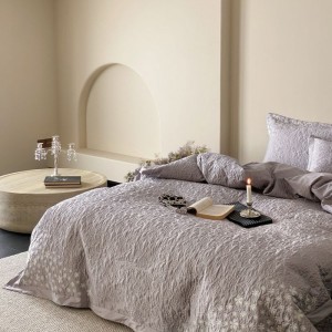 100S Pure Cotton Embroidery Quilt Cover Quilted Bed Cover Queen King Bedspread Purple Bedding Set