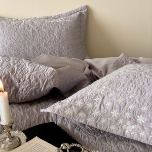 100S Pure Cotton Embroidery Quilt Cover Quilted Bed Cover Queen King Bedspread Purple Bedding Set