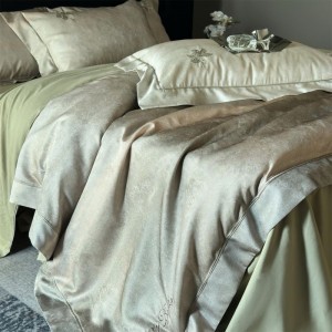 100S Long Staple Cotton Striped Jacquard Comforter Quilt Cover Green Bed Sheets Home Textile Bedding Set
