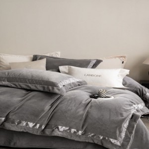 300g Milk Velvet Duvet Quilt Comforter Cover Warm Bed Sheet Customized Queen King Size Grey Bedding Set