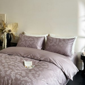 100S Satin Long Staple Cotton Jacquard Duvet Cover Bed Sheet Purple Bedding Set
