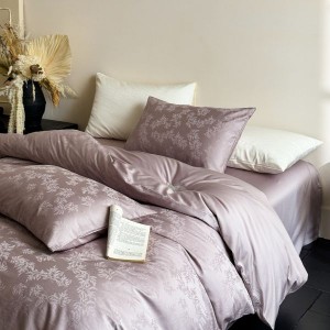 100S Satin Long Staple Cotton Jacquard Duvet Cover Bed Sheet Purple Bedding Set