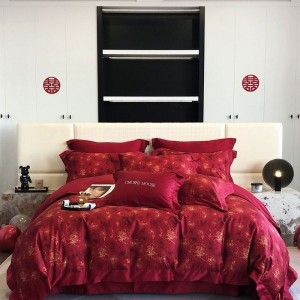500S Australian Cotton Digital Printing Quilt Cover Red Wedding 4PCS Bed Sheet Bedding Set