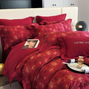 500S Australian Cotton Digital Printing Quilt Cover Red Wedding 4PCS Bed Sheet Bedding Set