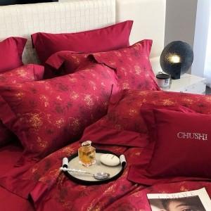 500S Australian Cotton Digital Printing Quilt Cover Red Wedding 4PCS Bed Sheet Bedding Set