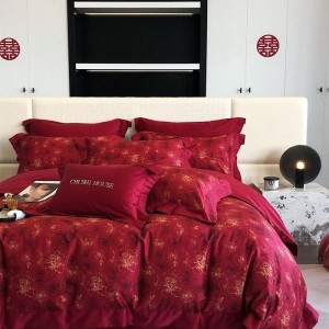 500S Australian Cotton Digital Printing Quilt Cover Red Wedding 4PCS Bed Sheet Bedding Set