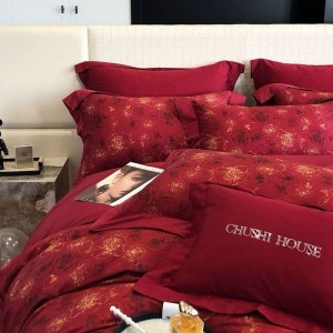 500S Australian Cotton Digital Printing Quilt Cover Red Wedding 4PCS Bed Sheet Bedding Set