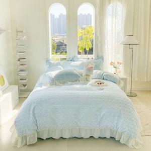 New rabbit down milk down warm bed duvet cover flat sheet lace four-piece bedding set