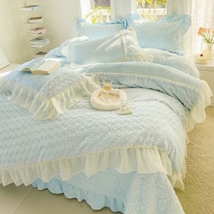 New rabbit down milk down warm bed duvet cover flat sheet lace four-piece bedding set