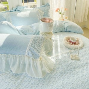 New rabbit down milk down warm bed duvet cover flat sheet lace four-piece bedding set