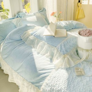 New rabbit down milk down warm bed duvet cover flat sheet lace four-piece bedding set