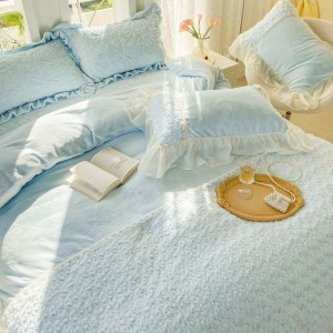New rabbit down milk down warm bed duvet cover flat sheet lace four-piece bedding set